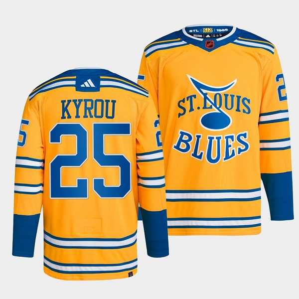 Men%27s St. Louis Blues #25 Jordan Kyrou Yellow 2022-23 Reverse Retro Stitched Jersey Dzhi->tampa bay lightning->NHL Jersey
